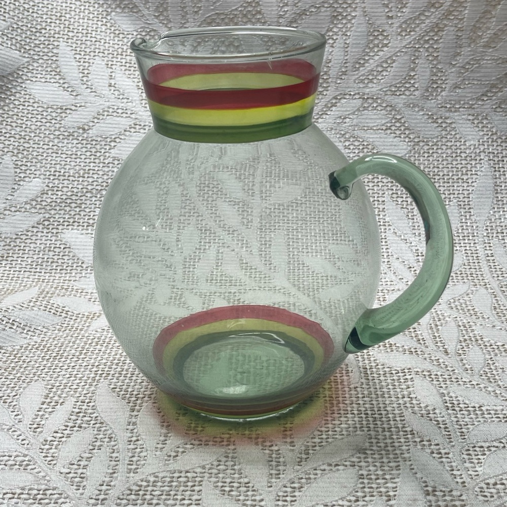 Colorful Glass Pitcher with Striped Design